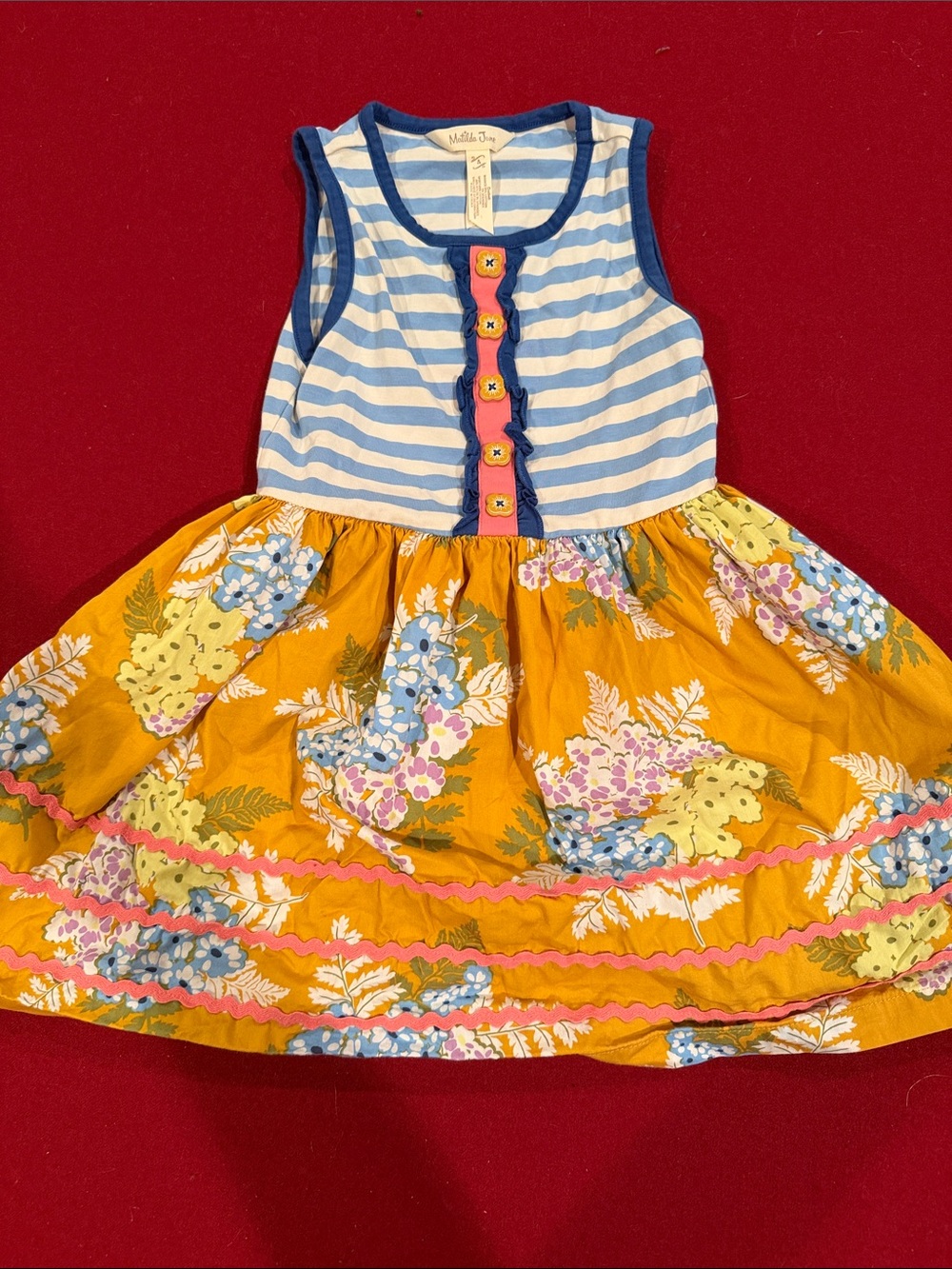Matilda Jane Blue Stripe Top with Yellow Floral Skirt Dress